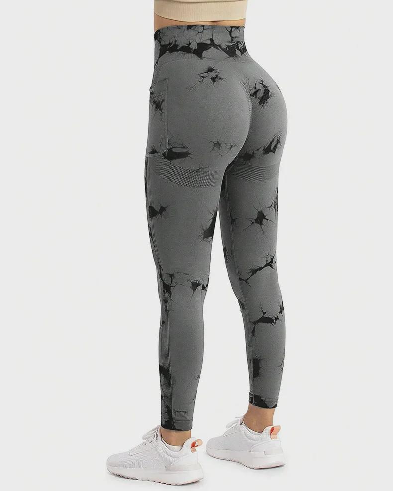 Женские штаны для йоги с принтом тай-дай и боковыми карманами – спортивная одежда, приподнимающая бедра