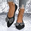 Мода 2025 Новые женские слипоны, балетки, уличные, с острым носком, с хрустальным бантом, мелкие балетки, большие размеры, удобная повседневная обувь для ходьбы