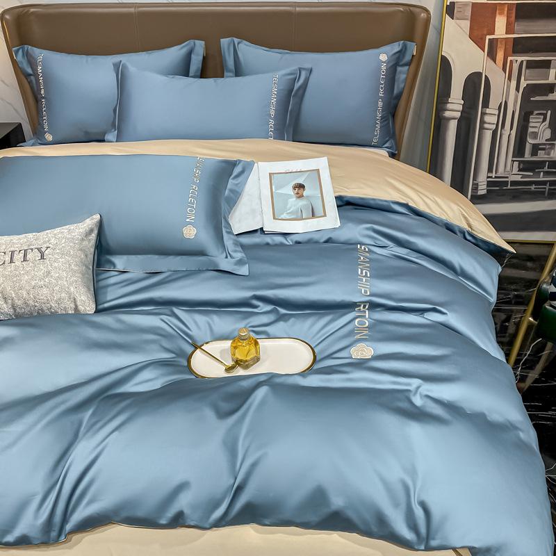 Лист 60 нитей, четыре предмета, хлопок, хлопок, длинный штапельный хлопок, Наньтун, легкий, роскошный стиль, вышитое пододеяльник, сплошной цвет, кровать