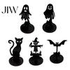 Halloween Candle Holder Wooden Holder, Black Hollow Crow Spider Tealight Display Spooky Pumpkin Tea Light Decor Stand, Gothic Silhouette Tabletop for