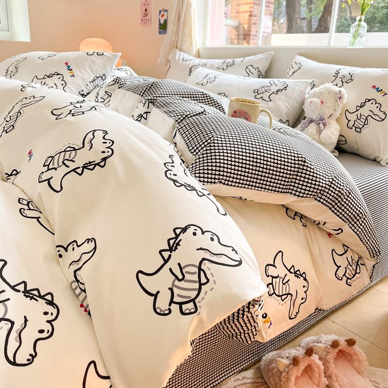 Cute Animal Panda Duvet Cover 3pcs Cotton Cartoon Black White Chinese Panda Bedding Set Soft Reversible Stripe Comforter Cover