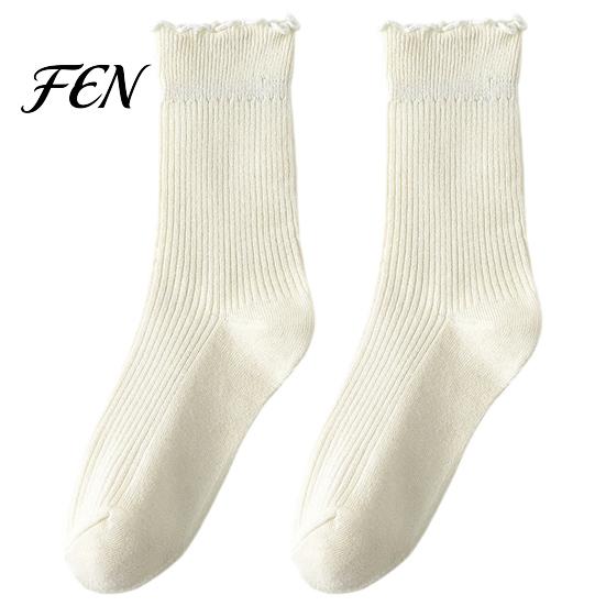 Student Campus Style Socks Women Ruffle Turn-Cuff Crew Socks, Breathable Combed Cotton Lettuce Edge Ankle Casual Hosiery for Girls, Soft Stretchy