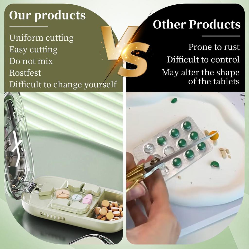 Portable 2/3/4 Halves Pill Cutter and Storage Box Reusable Medicine Containers Medicine Storage with Accurate Pill Alignment