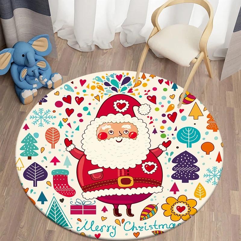 Санта-круглый ковер для дома, гостиной, спальни, коврик для кухни, ванной комнаты, коврик, милое украшение для детской комнаты