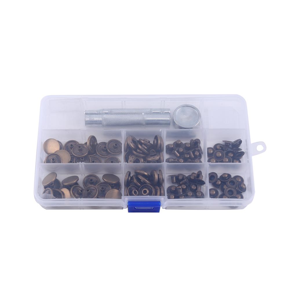 30 Sets 15mm Antique Brass Snap Fasteners Popper Press Stud Button Fixing Tool Kit