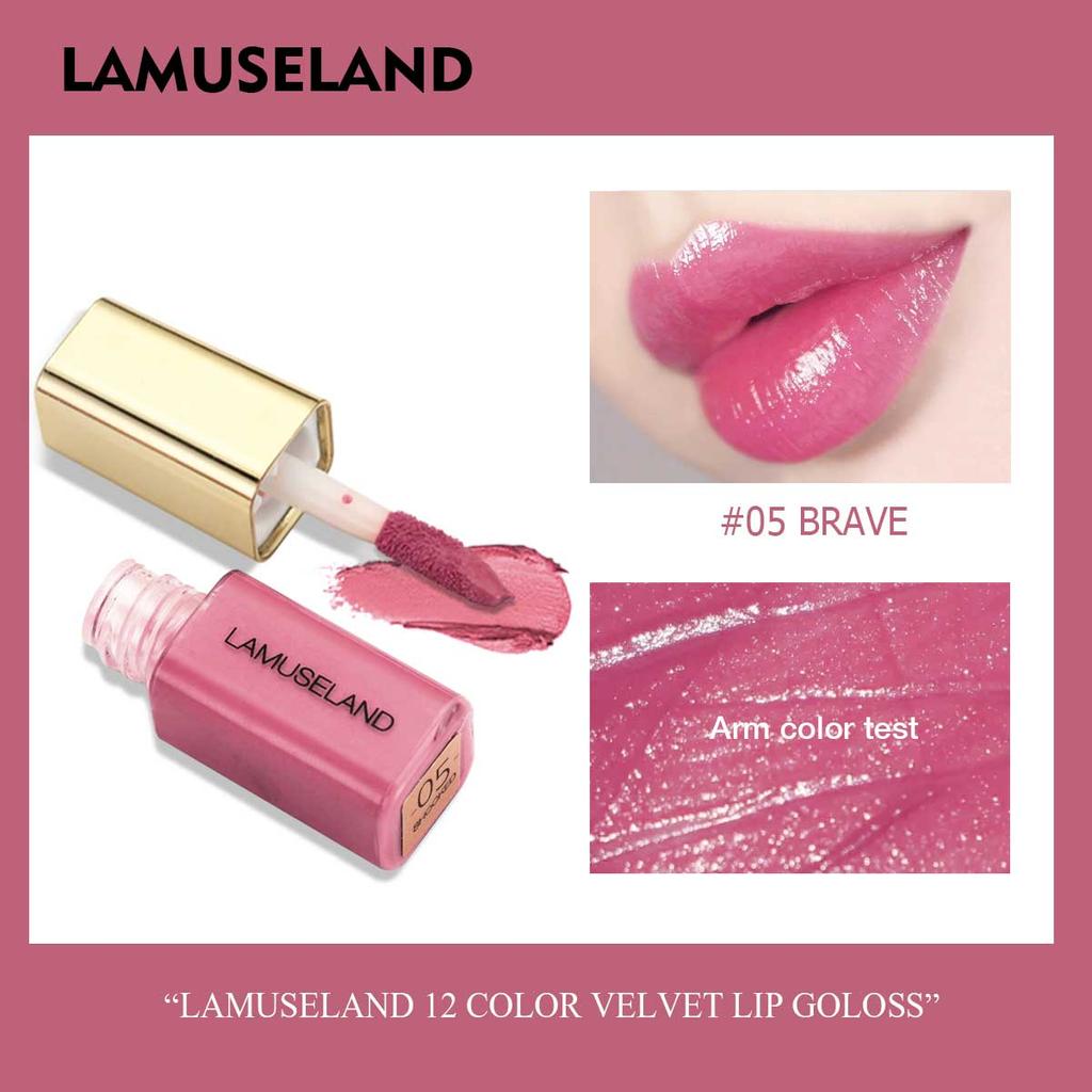 LAMUSELAND 12 Colors Cute Mini Velvet Moisture Lip Gloss Nutritious Liquid Lipstick 3.5g