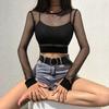 Пляжный сексуальный ажурный сетчатый топ с длинным рукавом и круглым вырезом для женщин
