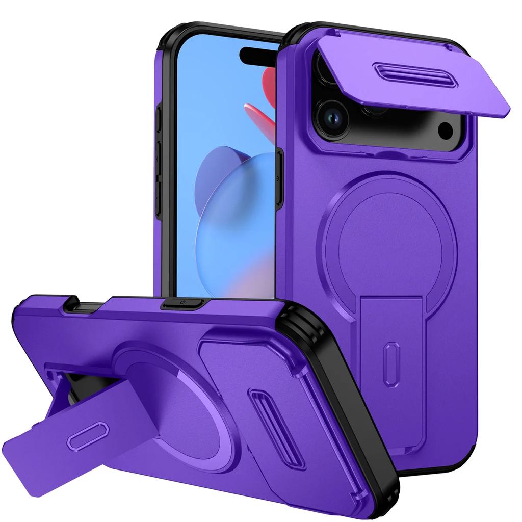 Ударопрочный бронированный чехол-книжка с защитой камеры для IPhone 17 16 13 12 11 Pro Max 14 15 Plus 16E 17 Air с крышкой для магнитного держателя