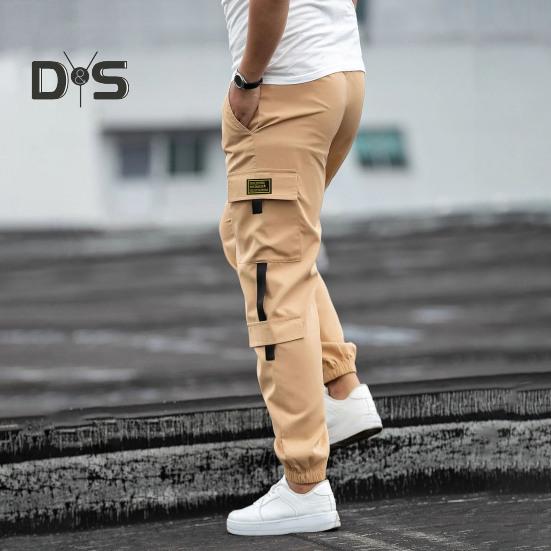 Мужские брюки-карго с несколькими карманами, в уличном стиле, с резинкой на щиколотке, в стиле ретро, с эластичной резинкой на талии для повседневной носки на открытом воздухе и на работе