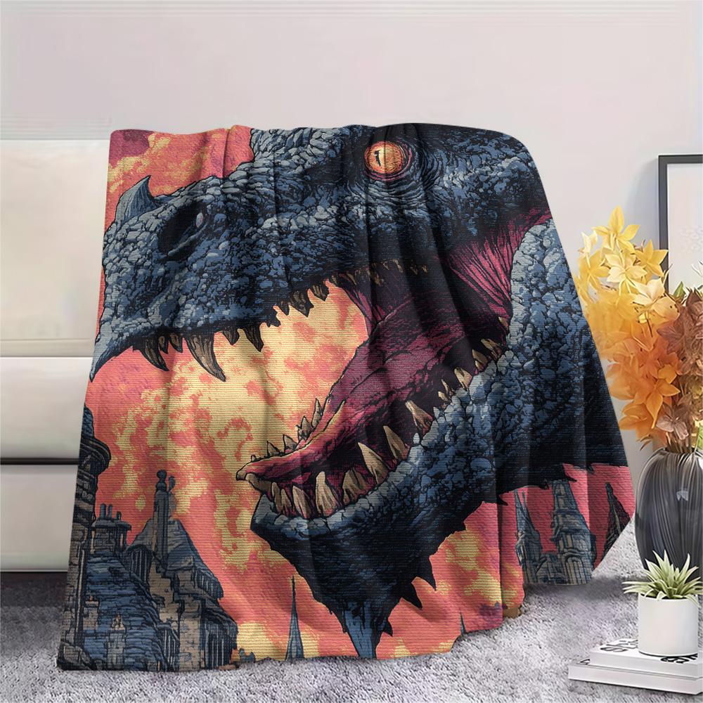 Furious Dragons Print Flannel Blanket, High quality Comfortable for All Seasons, Home Decor, Warmth and Comfort