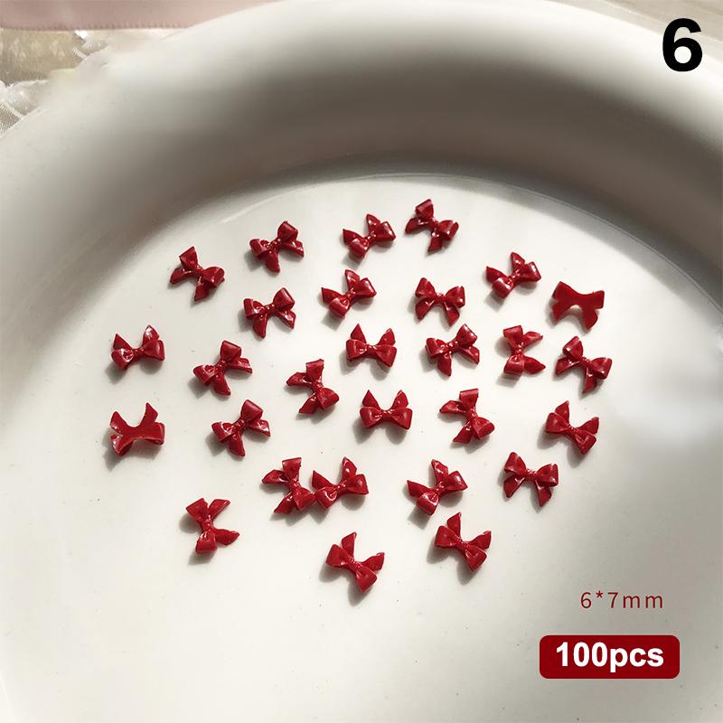100 шт. 3D Нейл-арт Красные Бантики Шармы Принадлежности Кавайные Аксессуары Смола Для Украшения Ногтей Продукт Материалы для Маникюрного Декора Инструмент