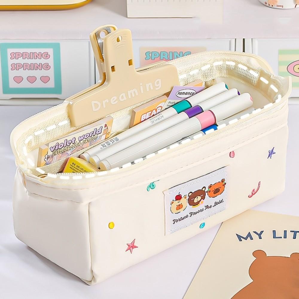 Модная Вышитая Kawaii Пенал Медведь Узор Большая Вместимость Пенал для Канцелярских Принадлежностей Креативный Милый Пенал для Ручек и Карандашей