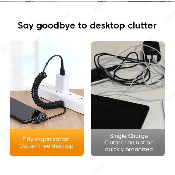 3 в 1 66 Вт 6 А Быстрая зарядка USB Type C Кабель Micro USB Пружинный автомобильный зарядник Для iPhone Xiaomi Samsung Зарядный шнур для телефона