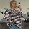 Striped T-shirt Women's Loose Round Neck Long Sleeved Top Retro Contrasting Color Basic Style Thin Commuting 2025 Spring/Summer