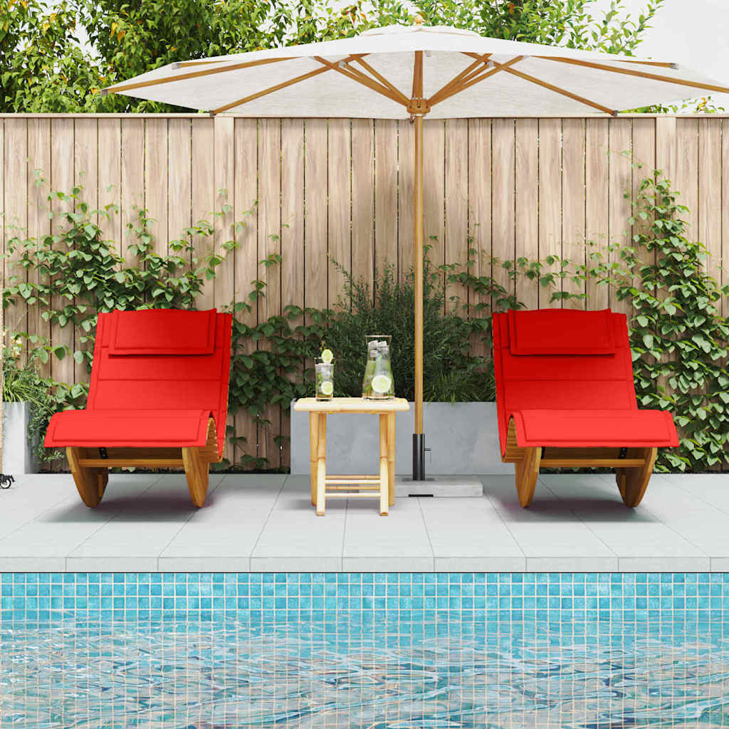 2 Person Sun Lounger with Cushions (2 pcs) Brown Solid Acacia Wood