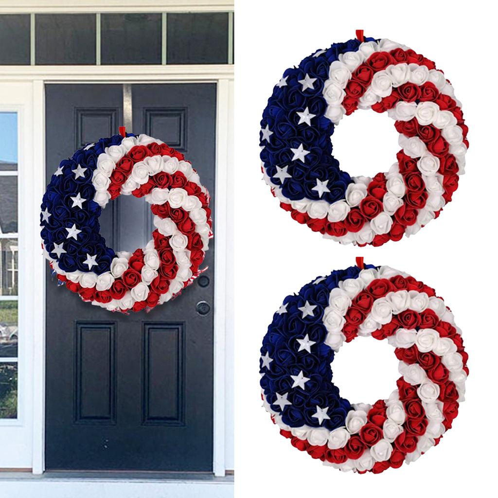 D30cm Independence Day Garland Classic Red White Blue Rose Wreath With Star Inlay 2026 America Festival Decoration Door Sign 1pc