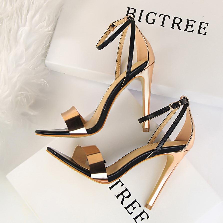 Bigtree Модные женские сандалии с открытым носком на тонком каблуке для ночного клуба на сверхвысоком каблуке и с открытым носком в тон одного цвета