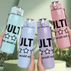 1PC Adulting Star Text Lettering 750ml Color Plastic Sports Water Bottle Leakproof Flip Straw Lid Suitable for Sports Office Home Use