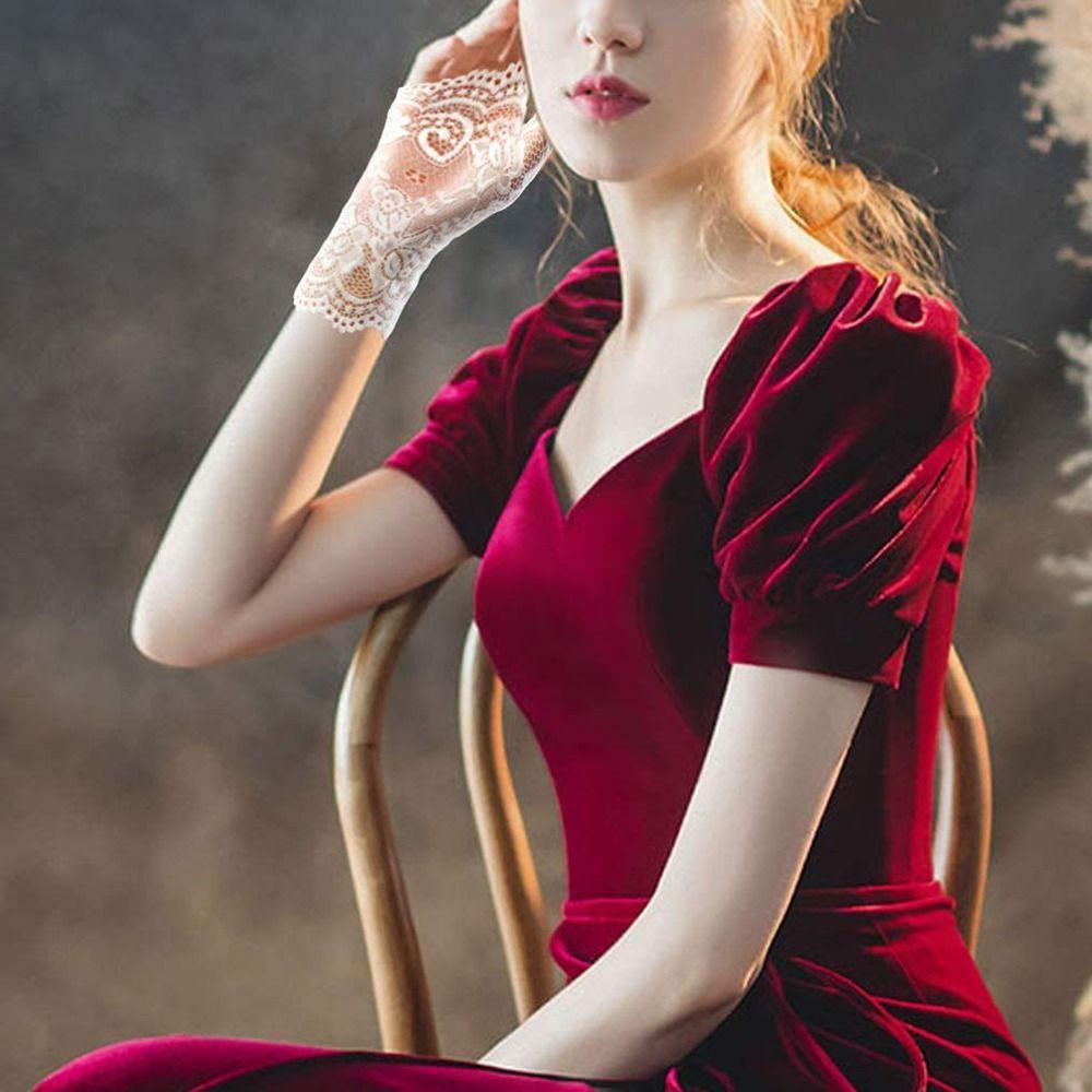 Свадебные перчатки Прозрачные перчатки с полупальцами Перчатки без пальцев Женские варежки Перчатки с кружевными цветами