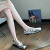 Early Spring Cross With Light Mouth Single Shoes Women'S Square Head Flat Bottom Soft Sole Silver Ballet French Retro Mary Jane Shoes