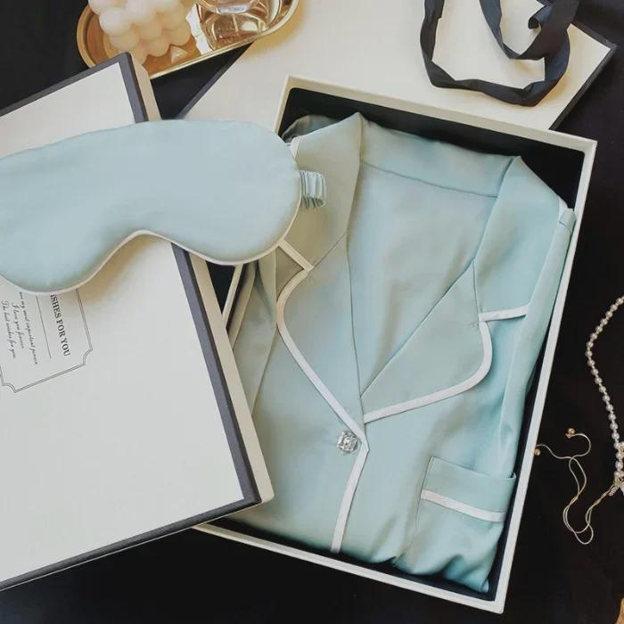 Женский пижамный комплект из ледяного шелка и кружева - С коротким рукавом, Однотонный, В стиле принцессы, Повседневная домашняя одежда