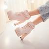 Pink Chunky High Heel Japanese Lolita Shoes Butterfly-knot Ruffle Tassel Womens Cosplay Princess Ankle Boots Winter