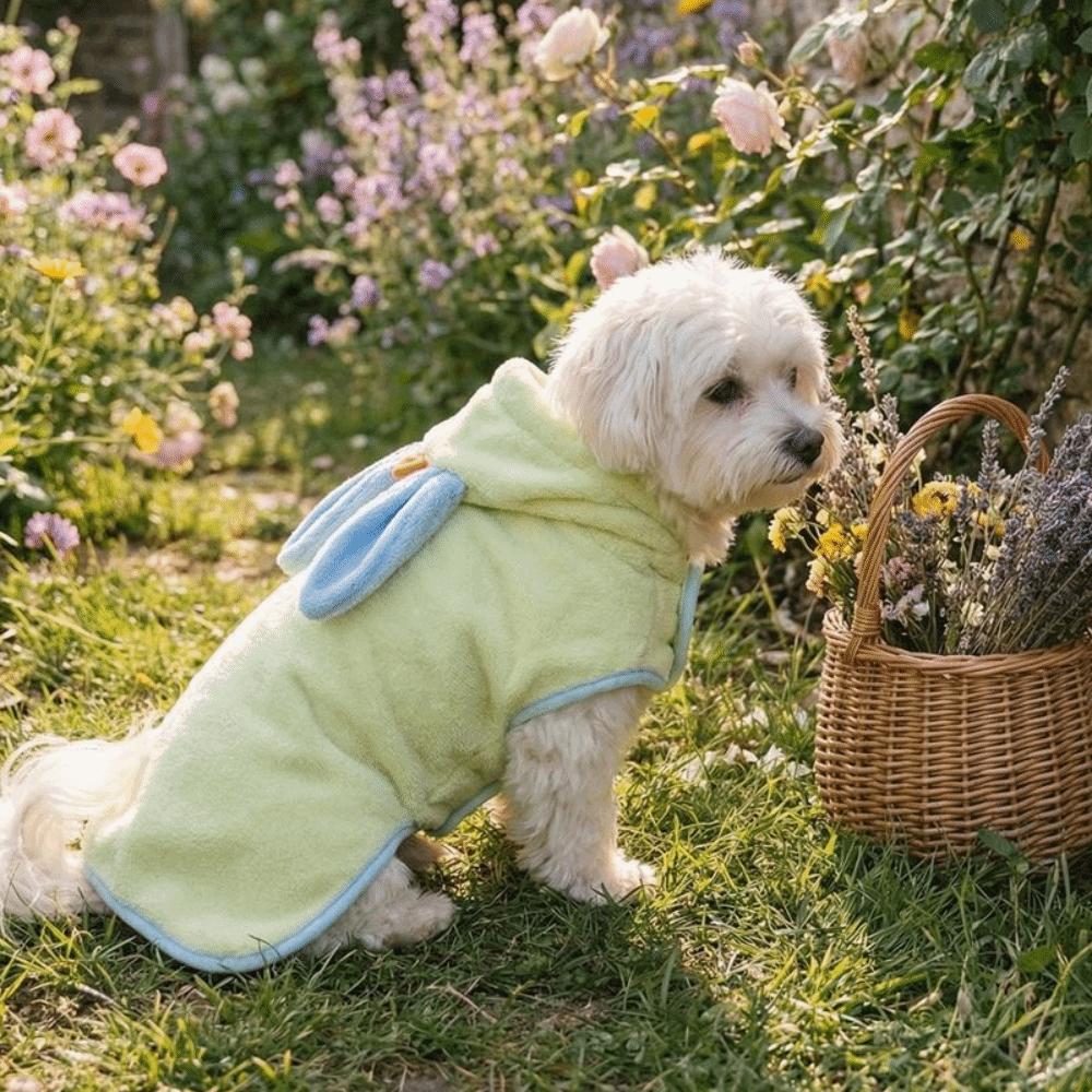 Warm Dog Hooded Bathrobe Coral Fleece Microfiber Dog Towel Rabbit Ear Design Pet Robe Swimming