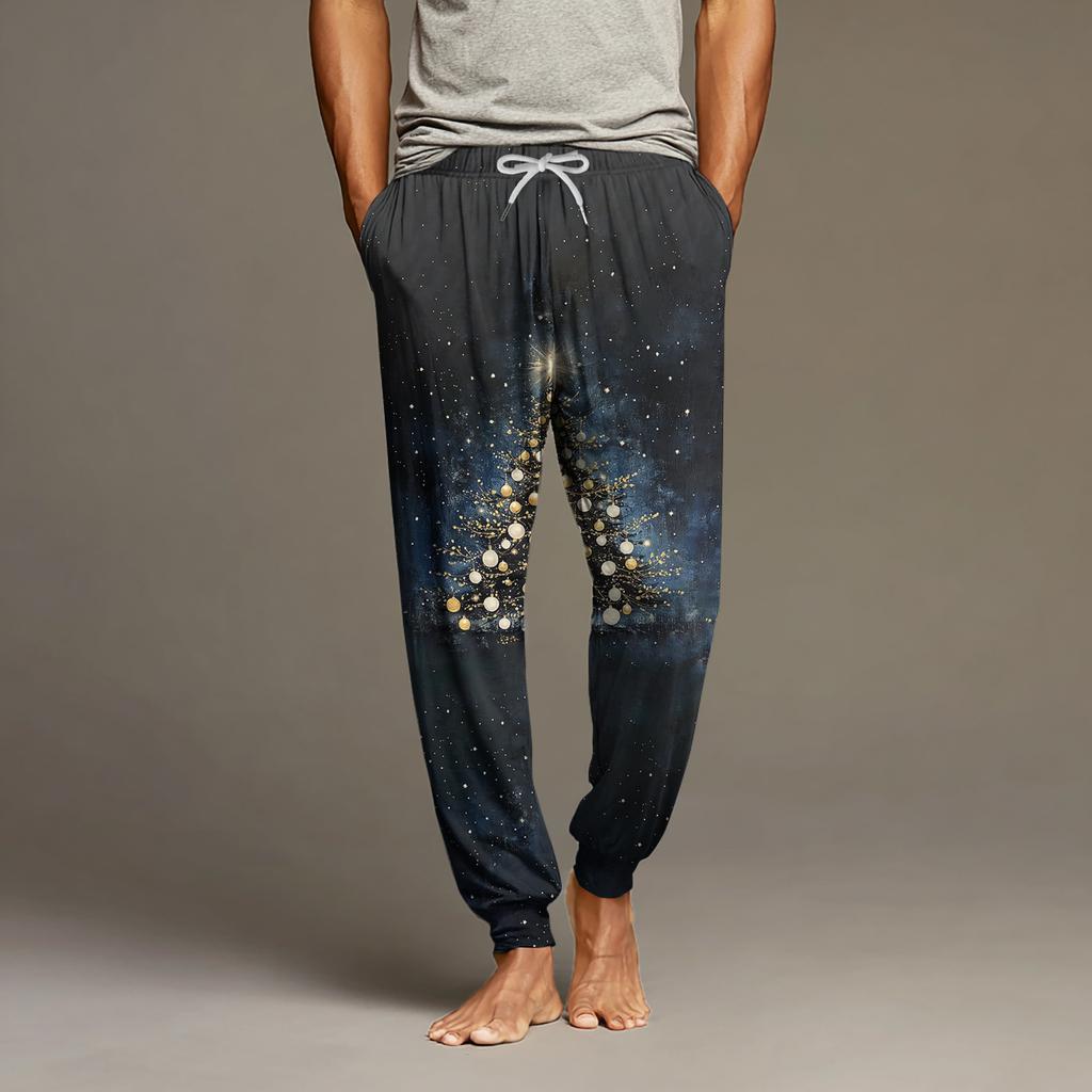 Мужские повседневные брюки с карманами на кулиске и манжетами, домашние брюки для сна