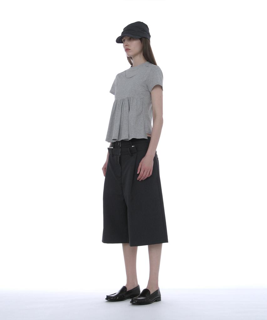 PARTIMENTO WOMEN Overlay Peplum Short Sleeve Tee_Melange