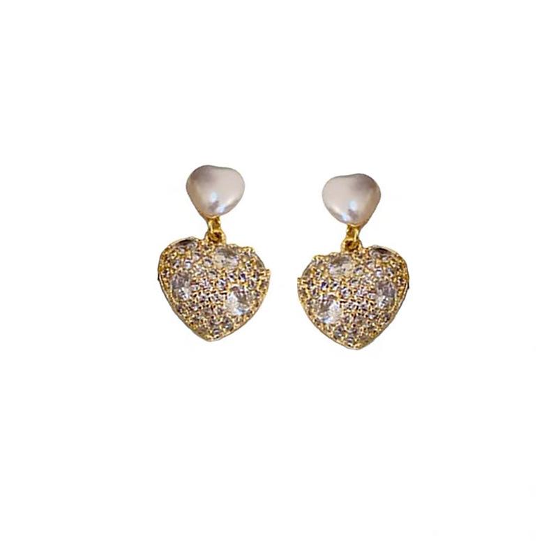 Sparkling love zircon mosquito coil disc ear clips niche design light luxury pearl earrings fringed earrings without earholes