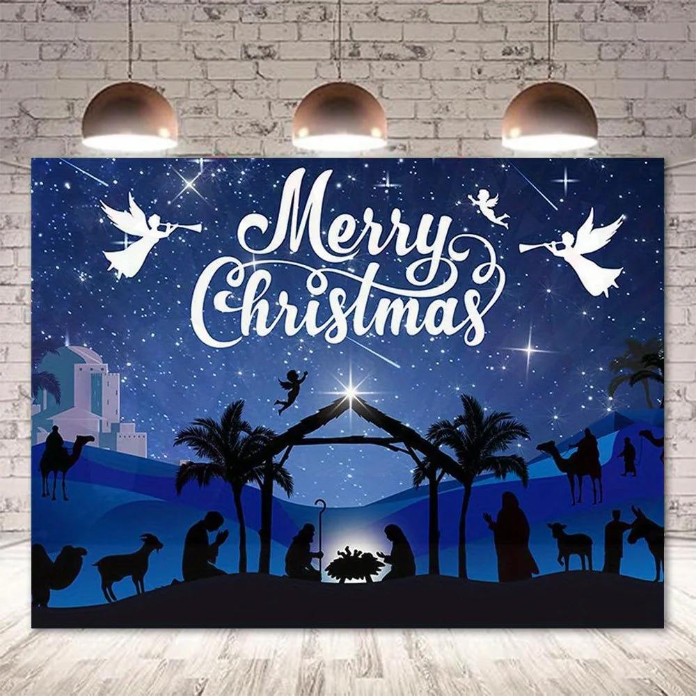 1 large-scale background fabric for the Nativity scene - Nativity Night, Bethlehem scenery and starry sky - polyester decoration
