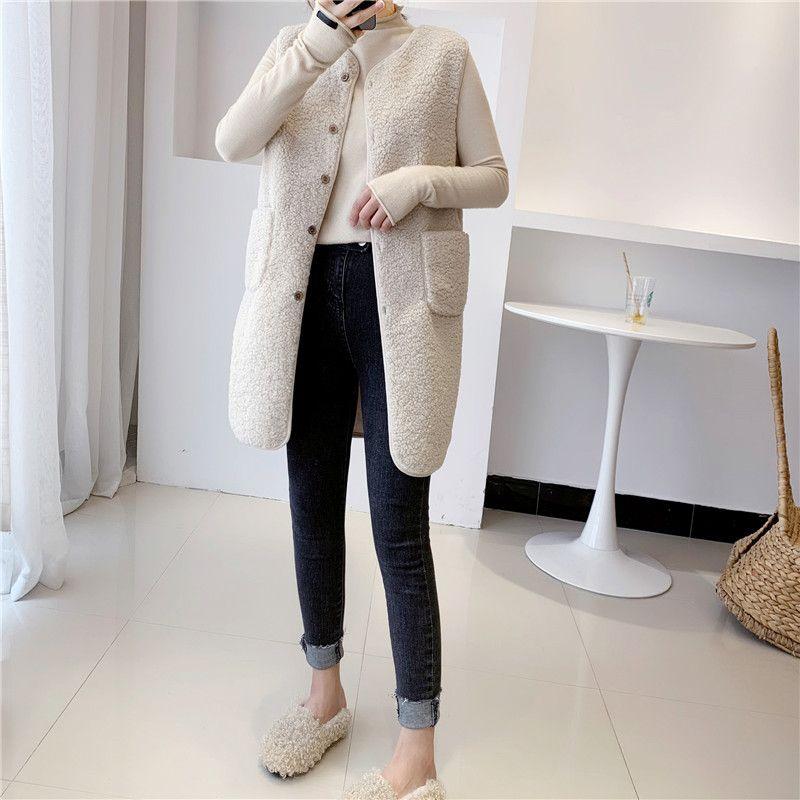 Long Women's Vest Autumn and Winter Mid-length Faux Shearling Jacket Fashionable Trendy Women's Coat