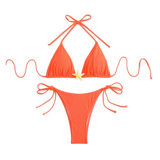 Женский комплект бикини с завязками по бокам, двухсекционный купальник с декором в виде морской звезды, сексуальный треугольник
