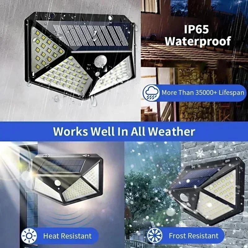 Outdoor 100 LED Wall Light Intelligent Human Body Sensing Solar Wall Light Outdoor Waterproof Courtyard Lighting Street Light