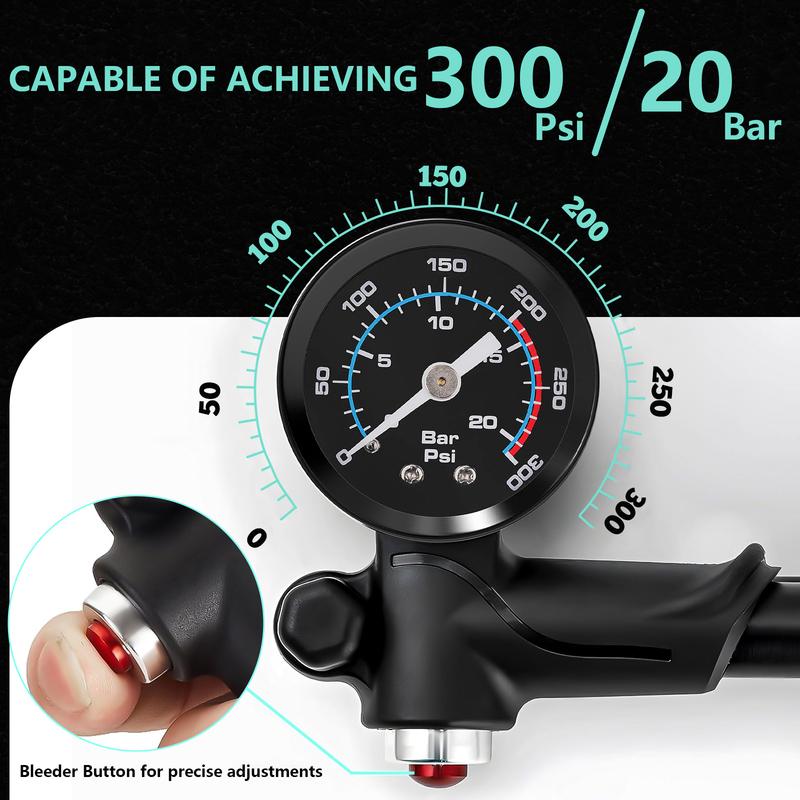 BUCKLOS Mountain Bicycle Air Shock Pump with Gauge for Fork Rear Suspension Bike Tire Inflator Pump 300PSI High Pressure Pump