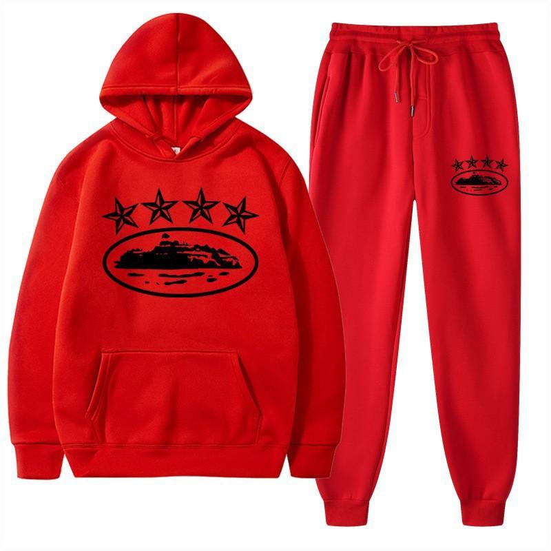 Mens Womens Streetwear Hooded Oversized Fleece-Lined Cotton Blend Tracksuit Set Winter Casual Hip Hop Outfit