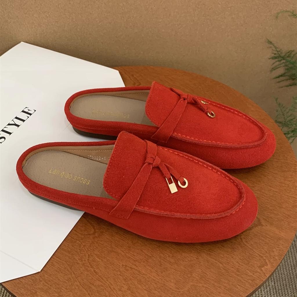 Muller Slippers High Quality Luxury Loafers Suede Shoes Round Toe for Women Moccasins Comfortable Female Lazy Slip-on Fl