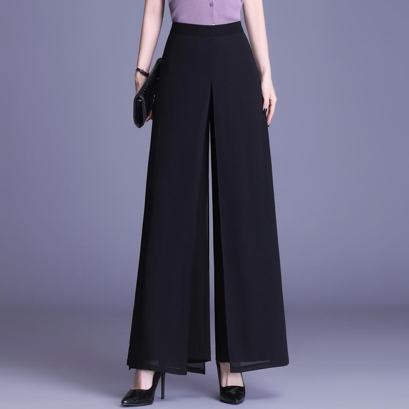 Летние шифоновые длинные брюки, женская уличная одежда, свободные однотонные широкие брюки с высокой талией, красные, черные