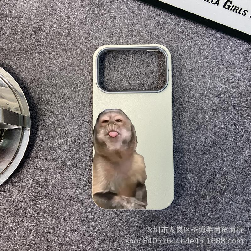 Милая обезьянка подходит для чехла на мобильный телефон iPhone17promax Apple 16 полноразмерный 15 противоударный 13 защитный чехол с кожаным рисунком