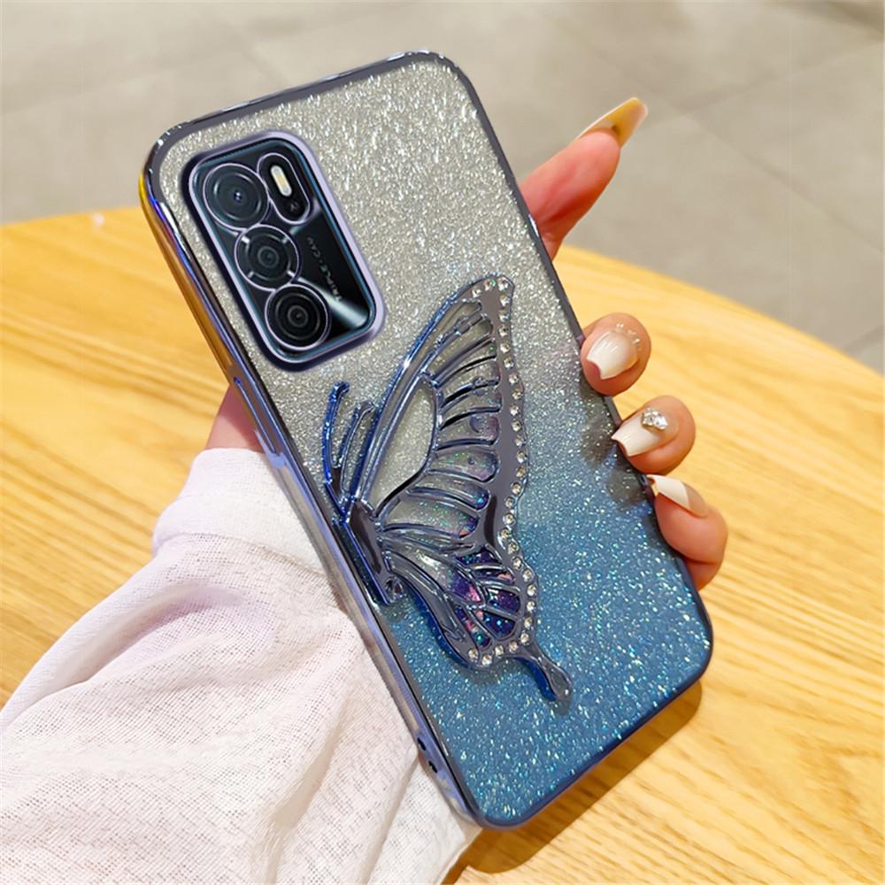 Блестящий чехол-книжка с бабочкой, с гальваническим покрытием и зыбучим песком для телефона OPPO A17 A16 A16S A54S A53S A91 A5 A9 A31 A53 2020 Reno 12 11 Pro 11F