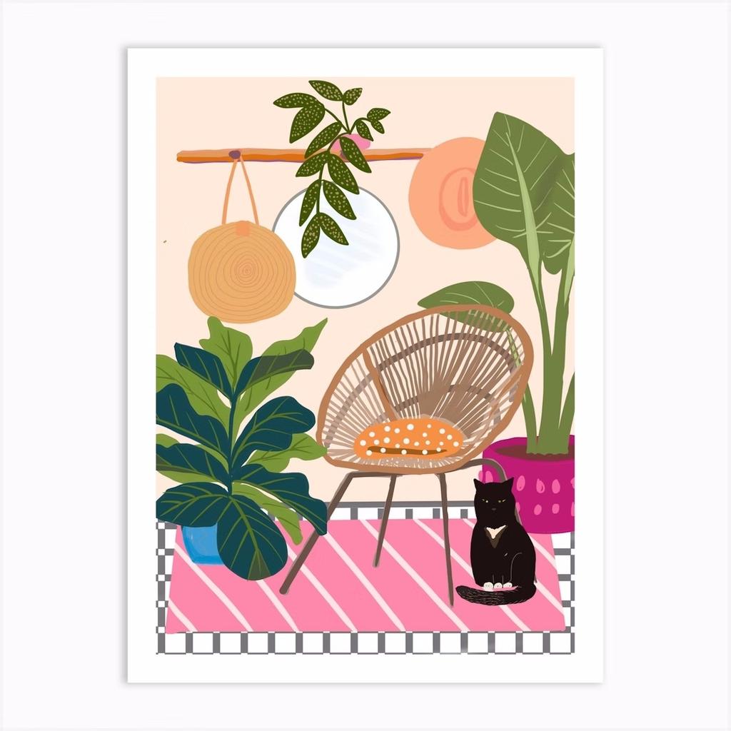 Boho Art Черный Кот Тропические Растения Плакат Холст Картина Милое Животное Скандинавская Настенная Картина Для Современной Гостиной Домашнего Декора