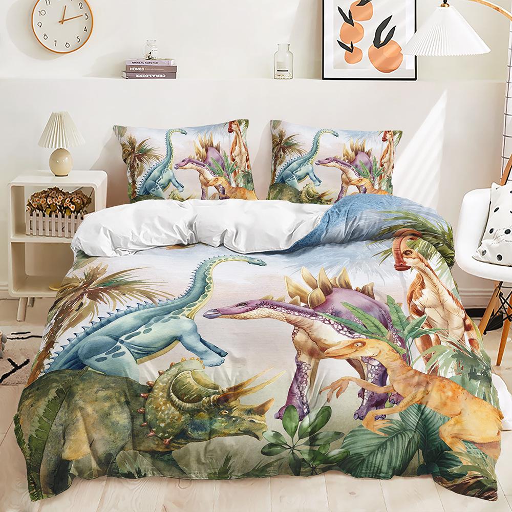 Комплект постельного белья с 3D динозавром, доисторические животные, для мальчиков, пододеяльник, двойной, EU135 * 200, полноразмерный, быстросохнущий, на молнии, для домашнего интерьера