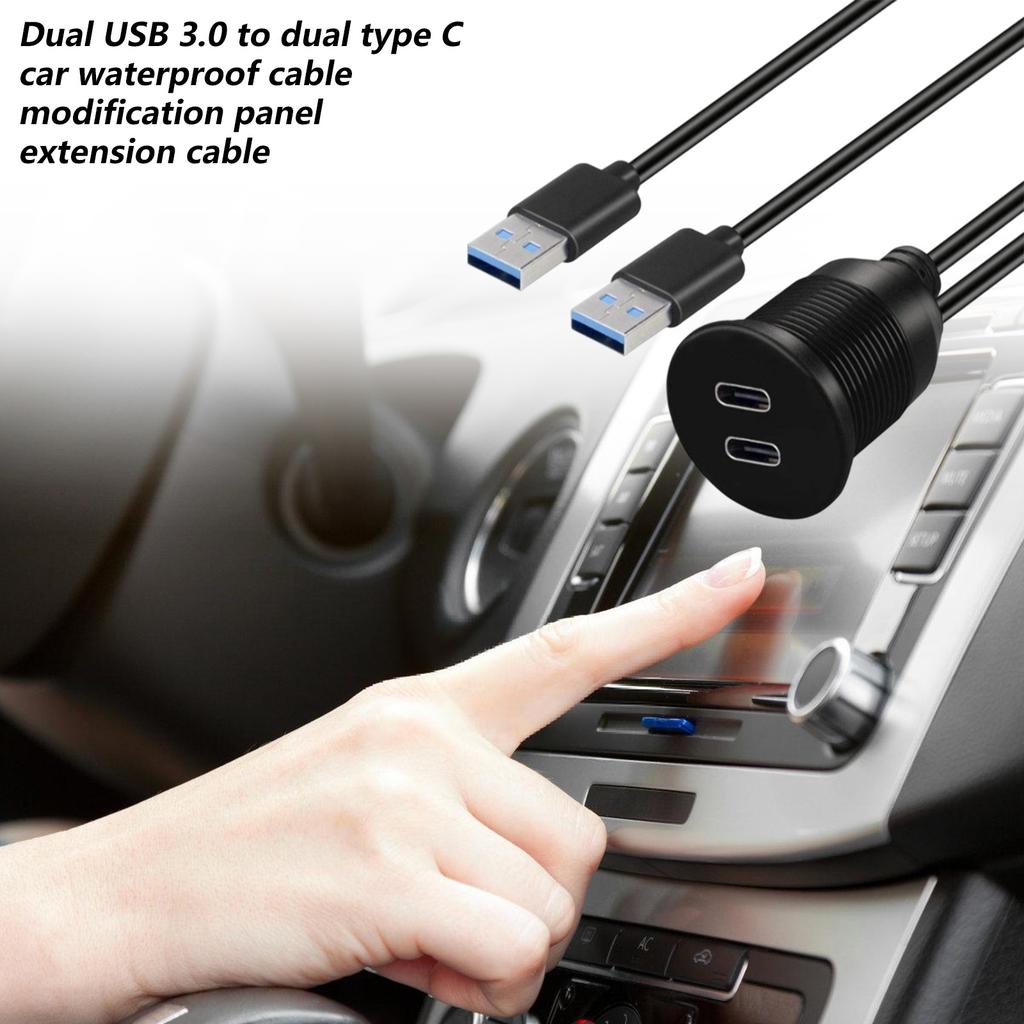 Двойные USB 3.0 на двойные Type-C Зарядные устройства для нескольких устройств Водонепроницаемый удлинительный кабель Панельное крепление для безопасного использования в автомобиле