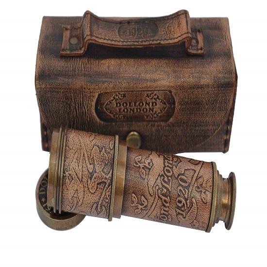 Морской ручной пиратский латунный телескоп с кожаным чехлом, матросский домашний декор, лодка пиратского капитана, игрушка в подарок 40,64 см Dollond