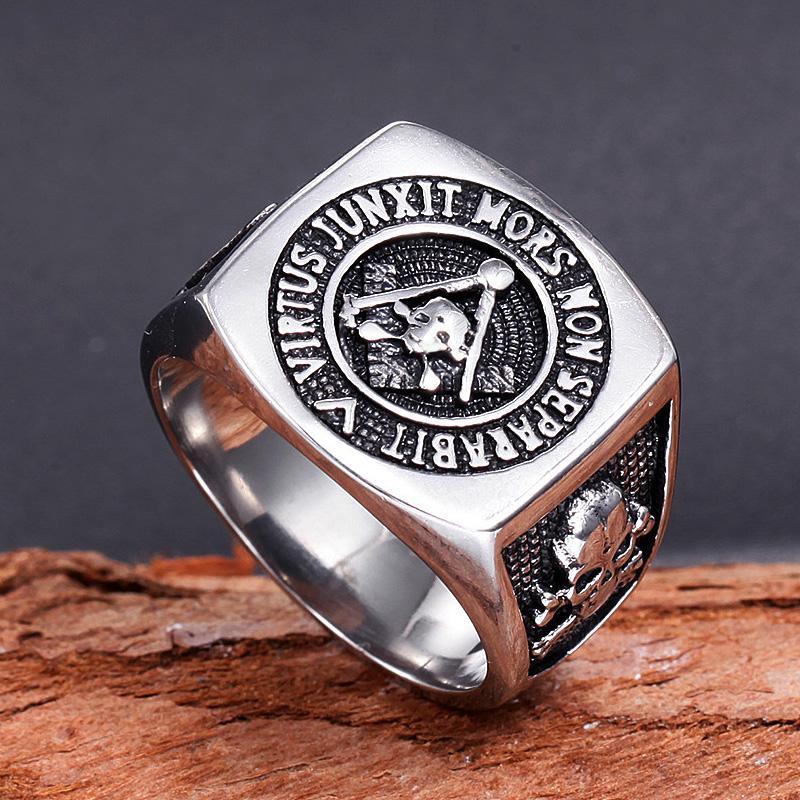 Vintage Knights Templar Freemason Stainless Steel Skull Ring Mens Masonic Freemasonry Biker Jewelry Gift for Man