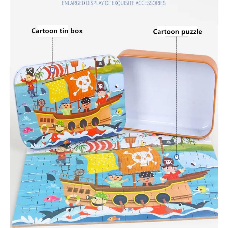 Новые 60 шт. деревянные головоломки, игрушки для детей, мультяшный автомобиль, деревянная головоломка с изображением животных, обучающая развивающая игрушка для детей, подарок для детей