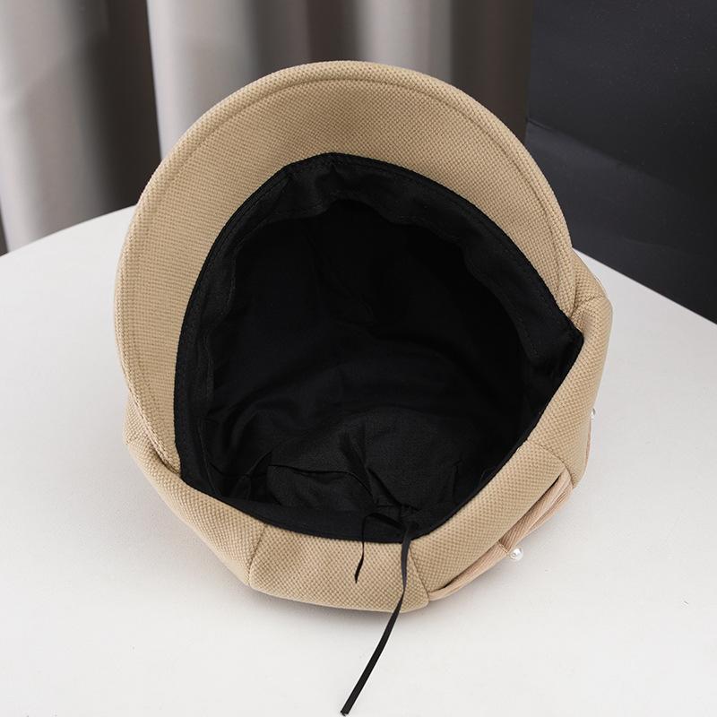 Coffee duck tongue beret women's autumn and winter tide fashion versatile casual pearl bow octagonal hat shows small face