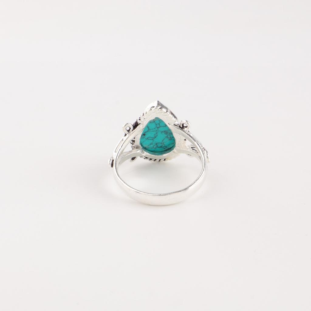 Натуральный камень Голубая бирюза Ювелирные изделия из стерлингового серебра 925 пробы Кольцо ручной работы для нее RR-57-25