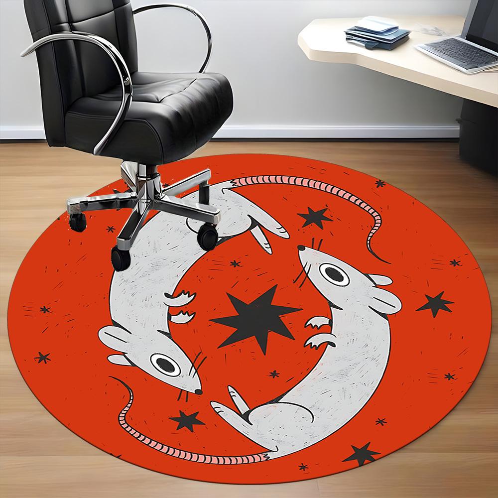 1pc Mouse Zodiac Office Round Area Rug, Mat Suitable For Office, Under Office Chairs Bedroom Living Room Home Decor, Room Deco