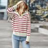 Fashion Women's Clothing 2025 Autumn and Winter Polo Collar Women's Contrasting Striped Sweater Long Sleeve Versatile Loose Top